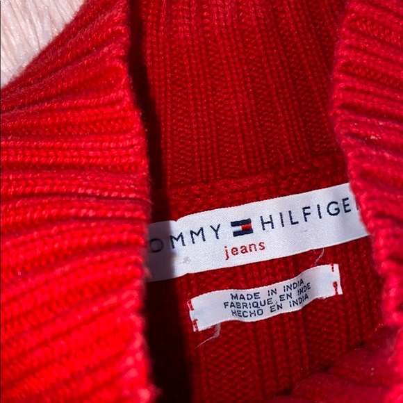 Red Chunky Ribbed Vintage Tommy Hilfiger Mock Neck Sweater - Picture 3 of 8